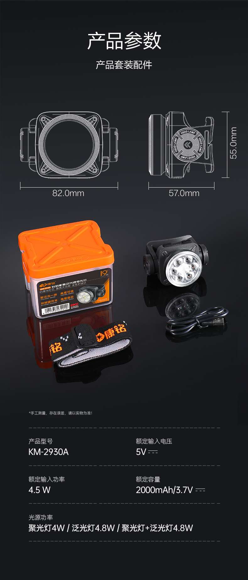 康铭多功能聚泛光锂电池头灯KM-2930A详情图3