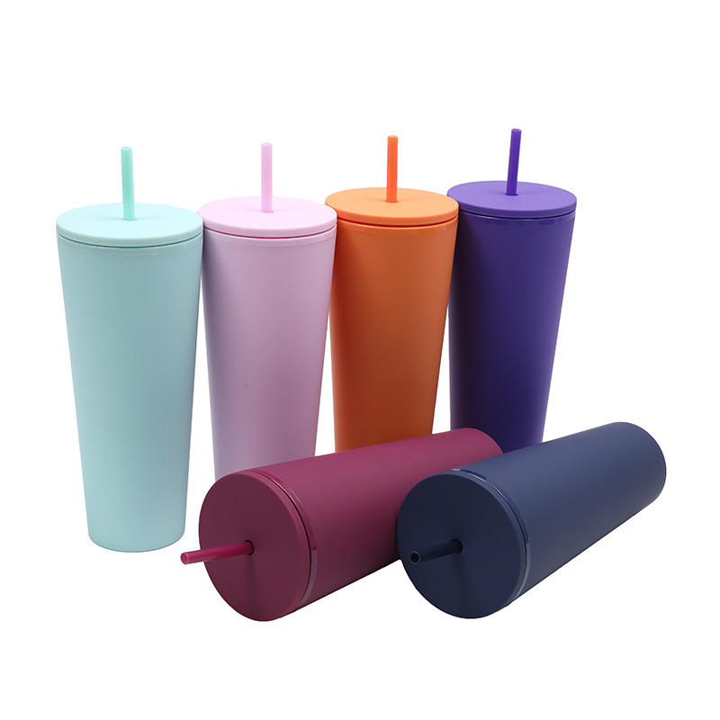 2025 New model factory direct supply cross-border best-selling large-capacity double-layer plastic cup, simple double-layer thickened straw cup Item Picture