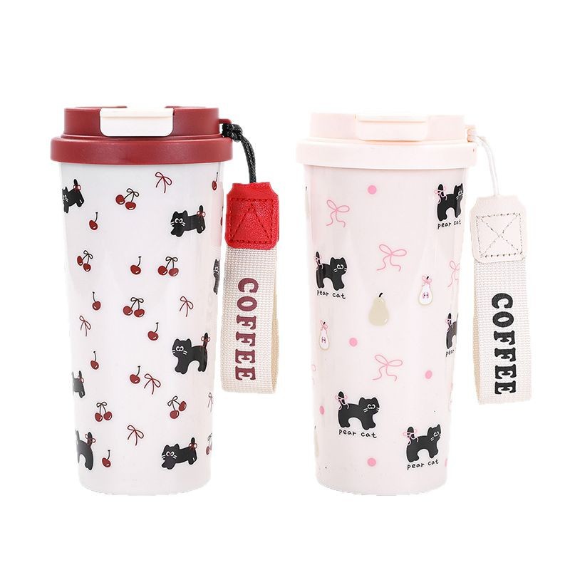 New large-capacity portable plastic cup, men's and women's outdoor sports dual-drinking coffee cup, car large-capacity straw cup Item Picture