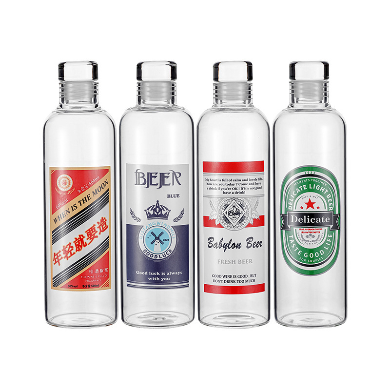 Creative wine bottles, glass cups, ins high appearance level, transparent portable cups, thickened large-capacity beer, trendy student water cups Item Picture