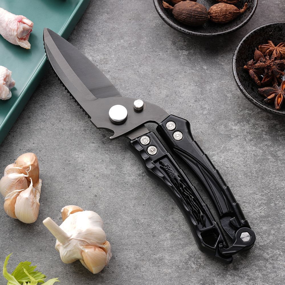 Non-stick stainless steel scissors, aluminum alloy all-metal handle, powerful bone-cutting, chicken and beef cooking, barbecue scissors, multi-functional Item Picture