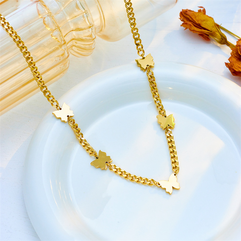 European and American fashion, niche, individualistic, elegant and simple design, white butterfly chain titanium steel jewelry necklace details Picture