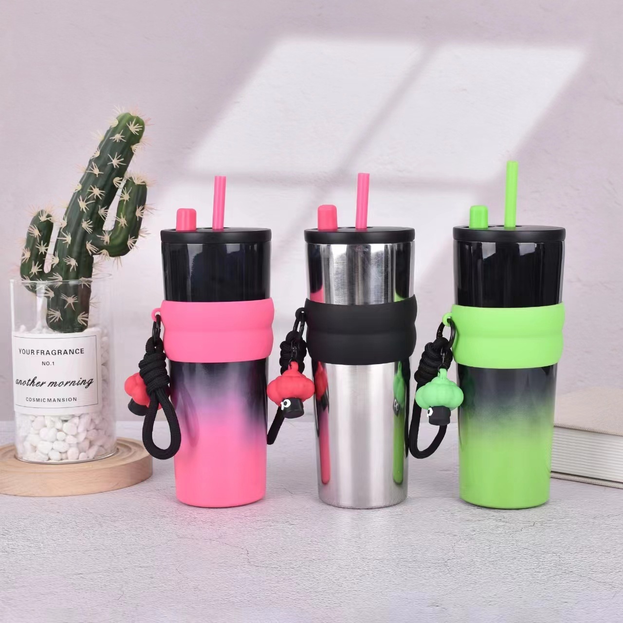 Cross-border super-large capacity 316 stainless steel insulated inner liner, outdoor portable lifting rope straw, unisex Phantom Cup full figure