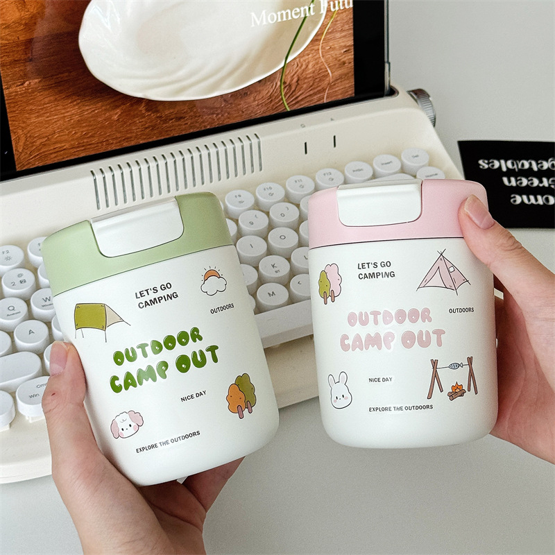 Cute mini children's insulated cup with high appearance level, stainless steel water cup, student camping style coffee cup, portable for takeout full figure