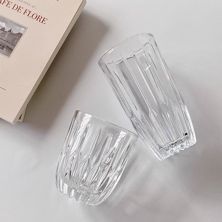 Simple striped cup, thickened heat-resistant glass water cup, iced coffee cup, American latte cup, whisky glass, juice cup full figure