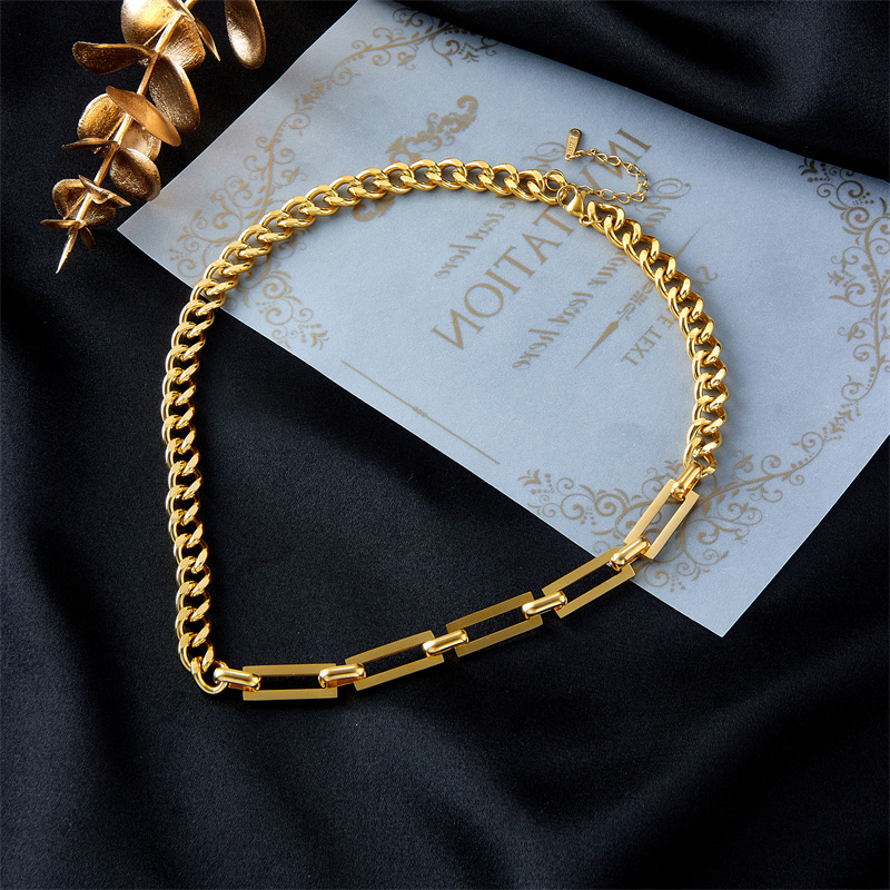 European and American fashion niche design asymmetrical chain metal heavy industry punk hip-hop style titanium steel jewelry necklace Specification drawing