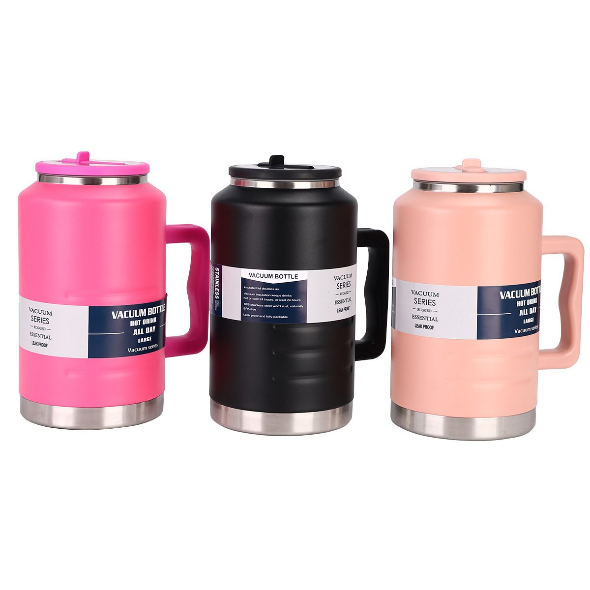 304 stainless steel vacuum straw insulated cup, large-capacity handle, ton ton bucket, outdoor portable double-layer sports water bottle Specification drawing