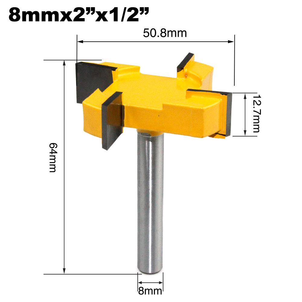 8 1/2 pieces 12mm 4 four-edge bottom cleaning knives, yellow woodworking milling cutters, engraving machine heads, large diameter slotting knives full figure