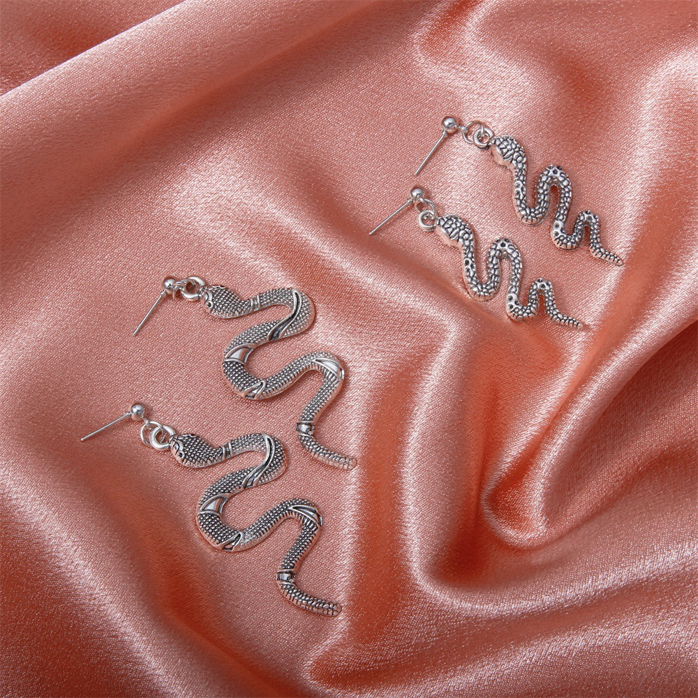 Wholesale of 2021 new trendy and creative exaggerated snake-shaped earrings, European and American retro alloy long earrings that are popular on the Internet Application Scenario