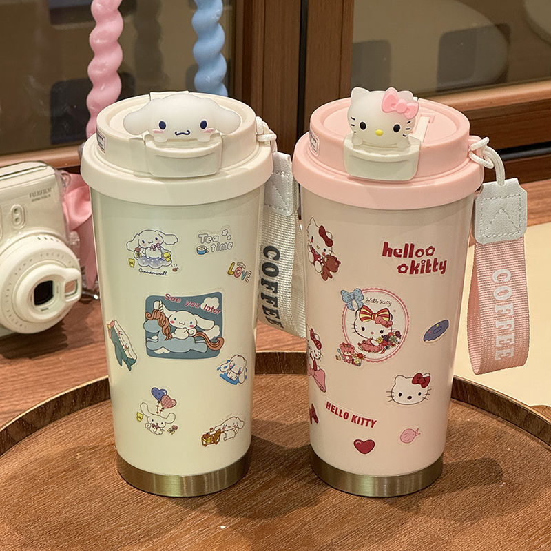 316 insulated cup, Korean style, high appearance level, cartoon kt coffee cup with handle, double drinking cup, insulated water cup, straw details Picture