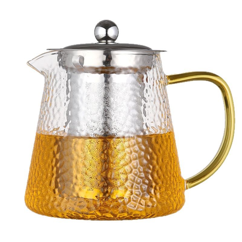 Hammered transparent glass high borosilicate household one-piece glass teapot for boiling, filtering and brewing, thickened glass teapot Item Picture