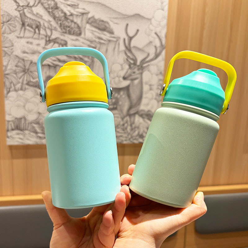 2025 Fashion 400ml Macaron Children's Outdoor Portable Stainless Steel Soft Silicone Straw with Handle Insulated Cup Specification drawing