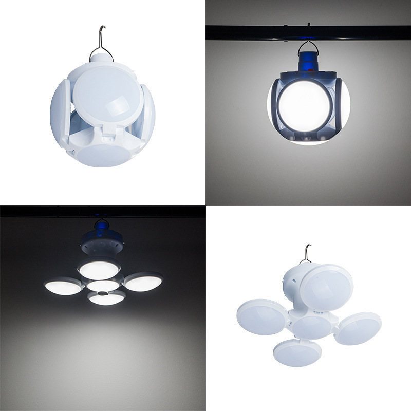 Solar-powered football lamp, long-lasting charging camping lamp, five-sided light-emitting multi-functional folding household emergency bulb lamp Specification drawing