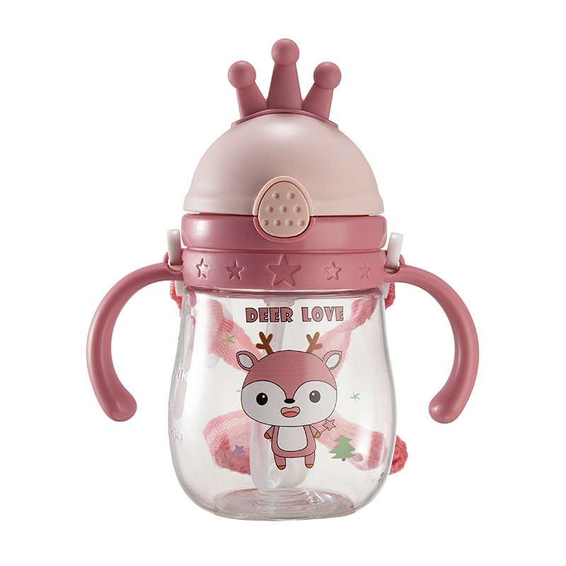 Yinqian baby and children's water cup with gravity ball, crown water cup, straw water cup, kindergarten water cup with scale and waterproof water leakage Item Picture