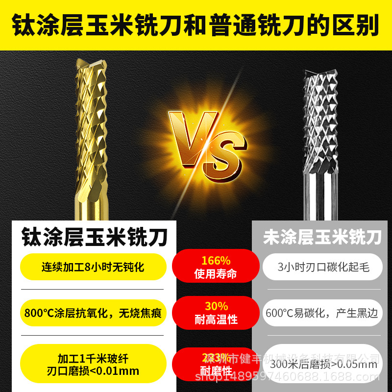 End mills, corn milling cutters, titanium-coated left and right rotating PCB, carbon fiber, cemented carbide, tungsten steel, high hardness, cobalt-containing Application Scenario