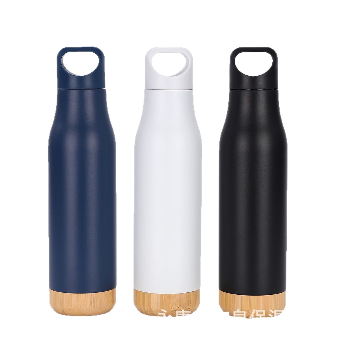 New bamboo-bottomed sports bottle, wide-mouthed sports bottle, double-layer stainless steel sports water cup, handle cover, insulated cup Item Picture