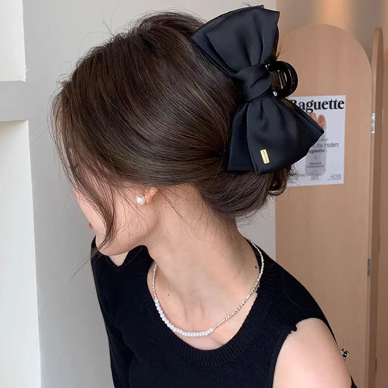 New "Fugitive Princess" hairpin for women, large double-layer bow grab clip, high-end lace shark clip, elegant hairpin Specification drawing