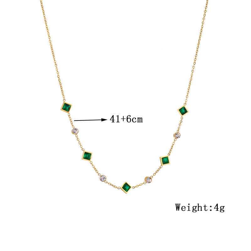 Cross-border fashion diamond-encrusted emerald square round diamond accessories chain stainless steel jewelry necklace Application Scenario