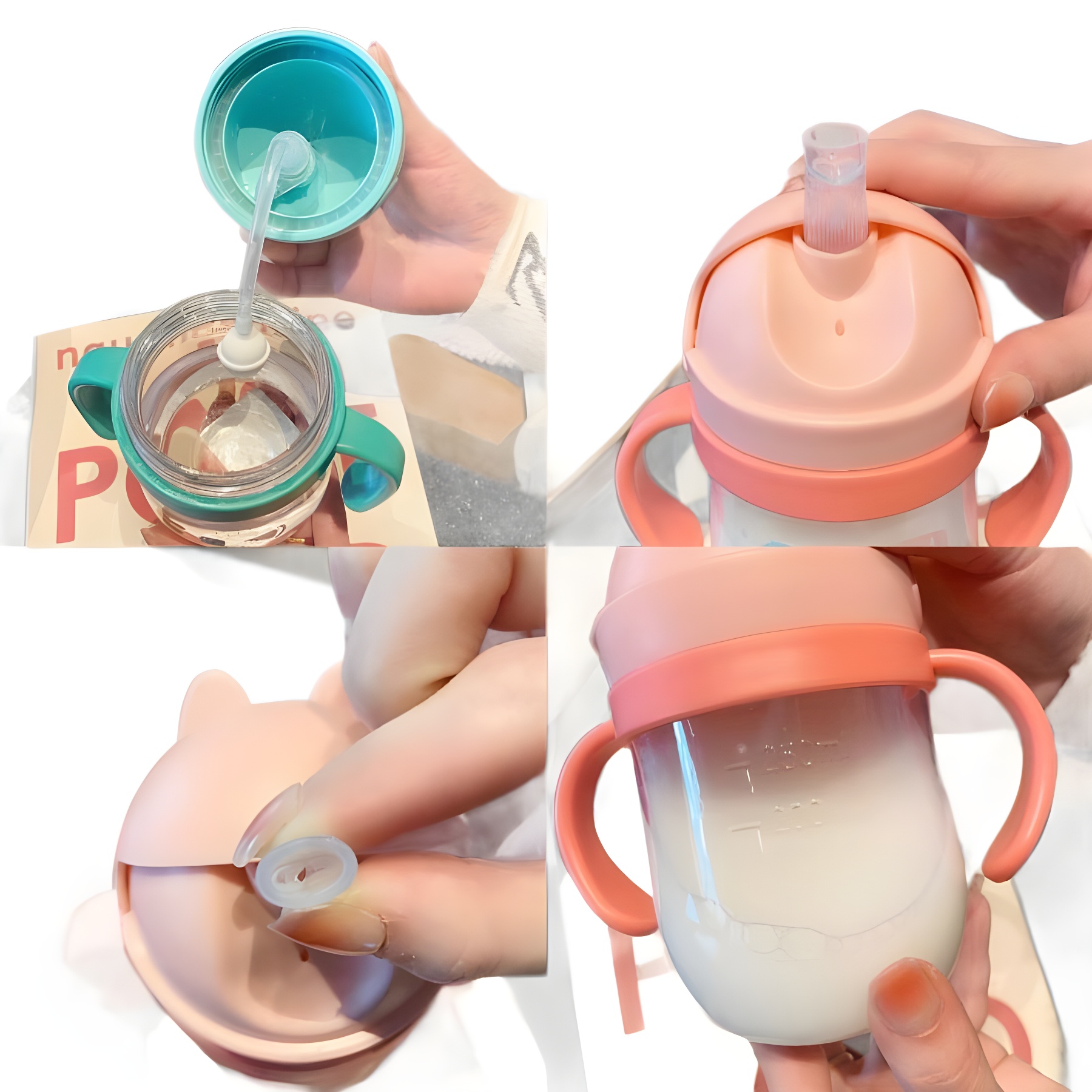 Water cup, children's drinking cup with straw, one-year-old baby graduated cup, portable drinking water bottle, cute gravity ball baby bottle Item Picture