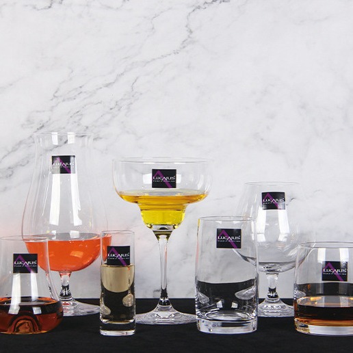 Thai Lucaris crystal glass water glass, whisky glass, strong drink glass, juice glass, wine glass, cocktail glass full figure