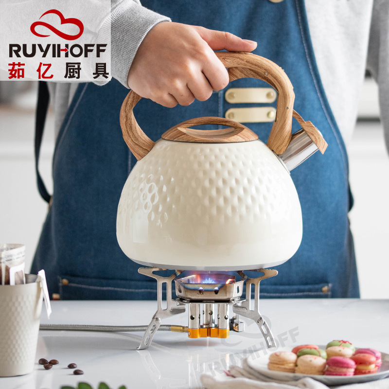 New cross-border off-white hammer-patterned sounding kettle for boiling tea and coffee, European and American kitchenware flat-bottomed sounding kettle 3L full figure