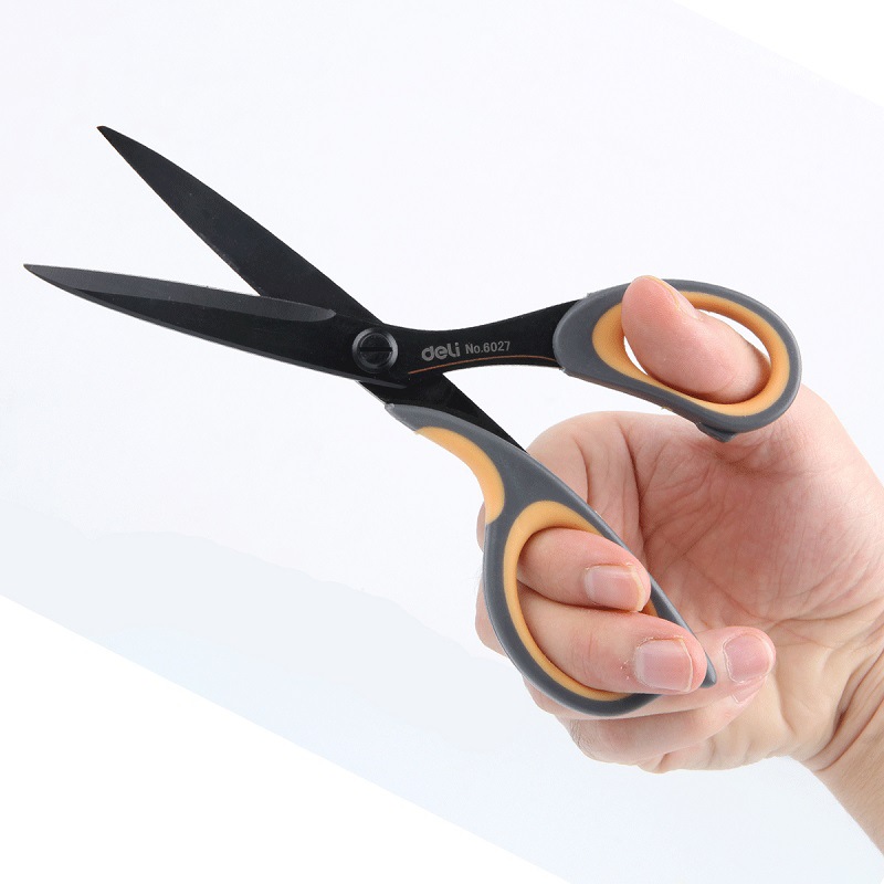Deli 6027 alloy steel large scissors with coating, pointed tips, household, multi-functional, office tailor, hand-made adult scissors Specification drawing