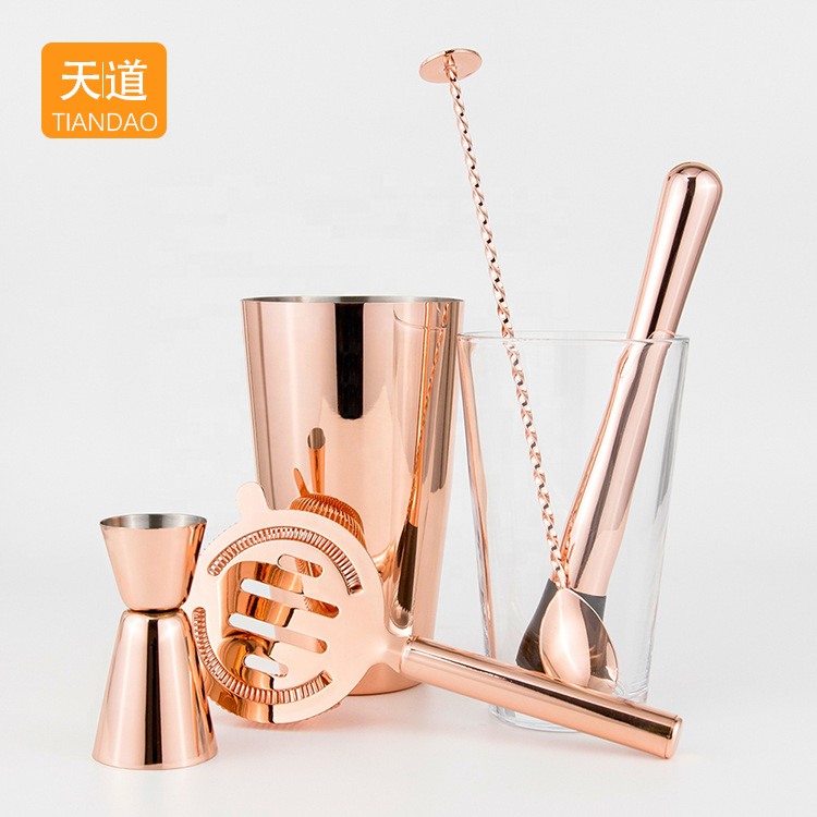 Cross-border best-selling stainless steel Boston cocktail shaker set, high-end gift box, family cocktail shaker glasses details Picture