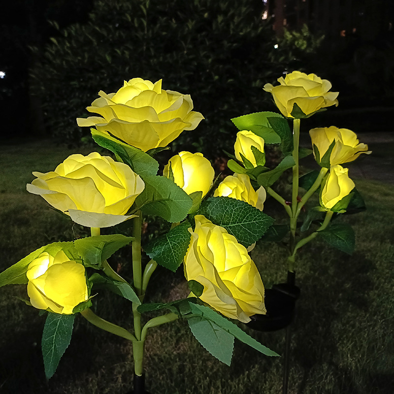 New outdoor LED simulation flower lights, garden lawn lights, Amazon ground socket lights, 5-head solar rose flower lights details Picture
