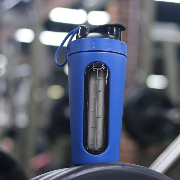 Double-layer insulated stainless steel protein powder shaker cup with stirring ball, 304 stainless steel fitness sports water cup Specification drawing