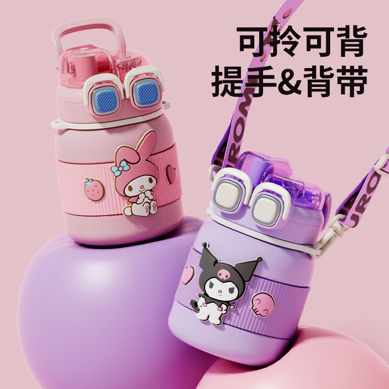 Sanrio officially authorized insulated cup, cartoon portable cup, capacity student sports water bottle, double-drinking cup details Picture