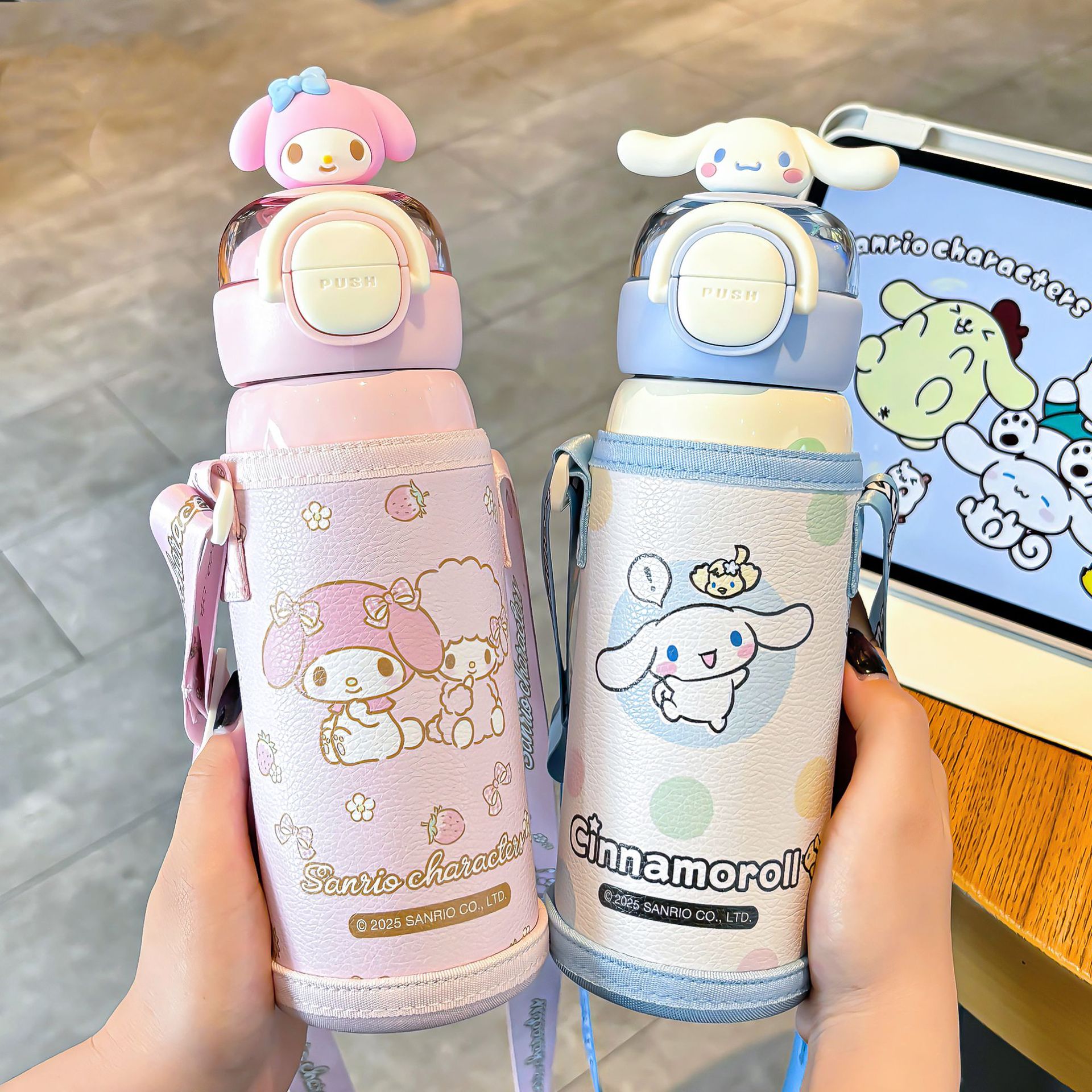 Sanrio Family Series Star Wish dual-Drinking student insulated Cup, adjustable cup rope, independent cup sleeve, water cup full figure