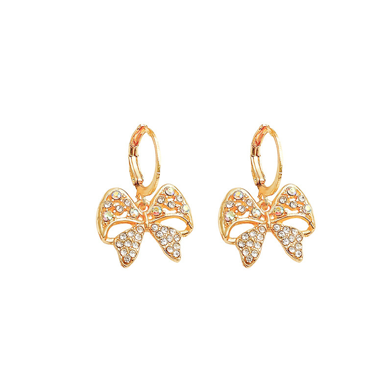 Korean-style full-diamond hollowed-out bow earrings for women, a light luxury, super ethereal, high-end and unique personality bestseller Item Picture