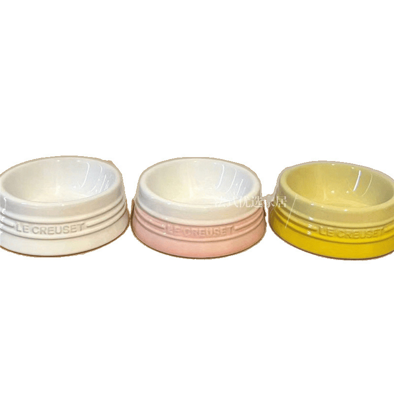Cool color short-legged, flat-mouthed, high-legged pet bowl, ceramic cat and dog bowl, large-capacity anti-knock, ins snack bowl with gradient color Item Picture