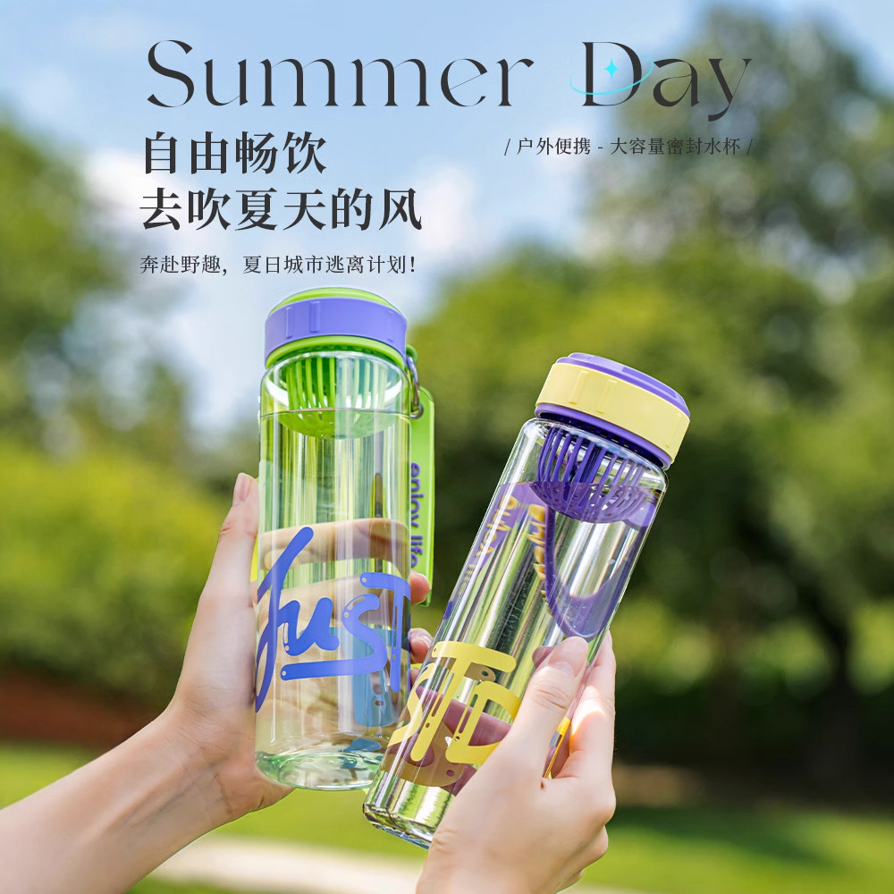 New large-capacity student plastic cup with tea strapping, high-temperature resistant sports water cup, outdoor portable carrying rope, portable cup details Picture