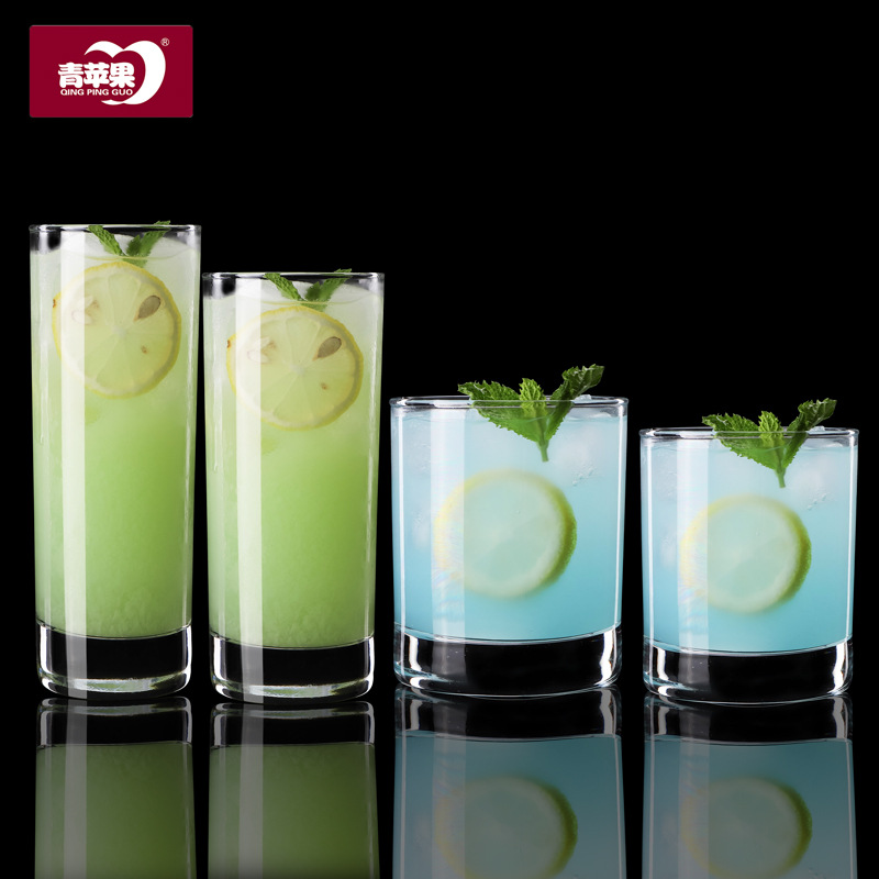Green apple heat-resistant glass cups, water cups, straight cups, tea cups, juice cups, beer mugs, milk cups, Wei cups can be printed with logos details Picture