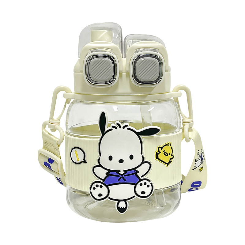 Sanrio portable plastic cup, large-capacity portable straw cup, high appearance level student sports water bottle, girls' double-drinking cup Item Picture