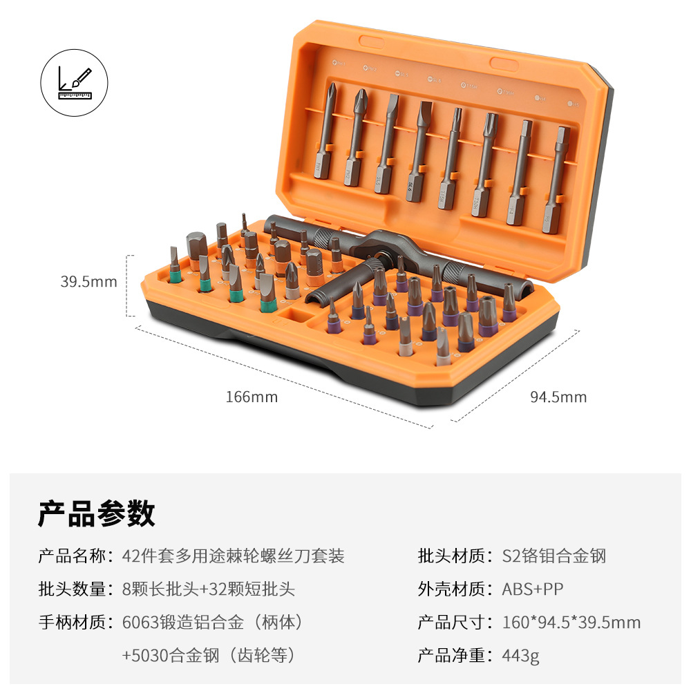 Cross-border 42-in-1 multi-purpose ratchet screwdriver, multi-functional S2 alloy steel quick screwdriver set gift Item Picture