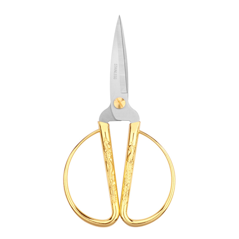 Stainless steel dragon and phoenix scissors, festive dragon and phoenix scissors, opening ribbon-cutting scissors, home tailor scissors, retro small scissors Item Picture