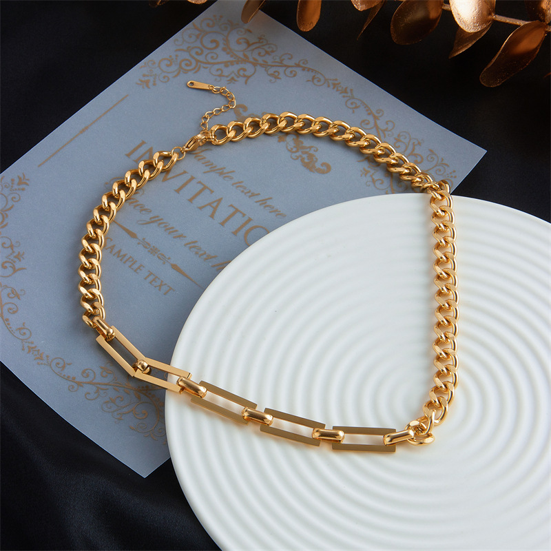 European and American fashion niche design asymmetrical chain metal heavy industry punk hip-hop style titanium steel jewelry necklace details Picture