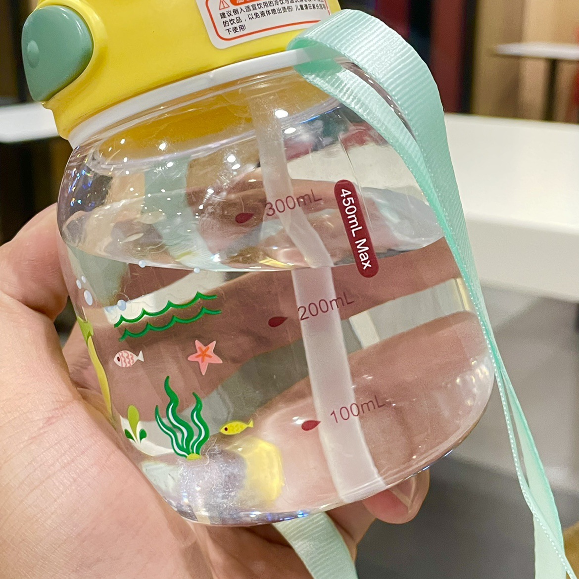 Children's straw cup, cute cartoon, small water cup for kindergarten babies, special water bottle for kids to go to school with scale Specification drawing