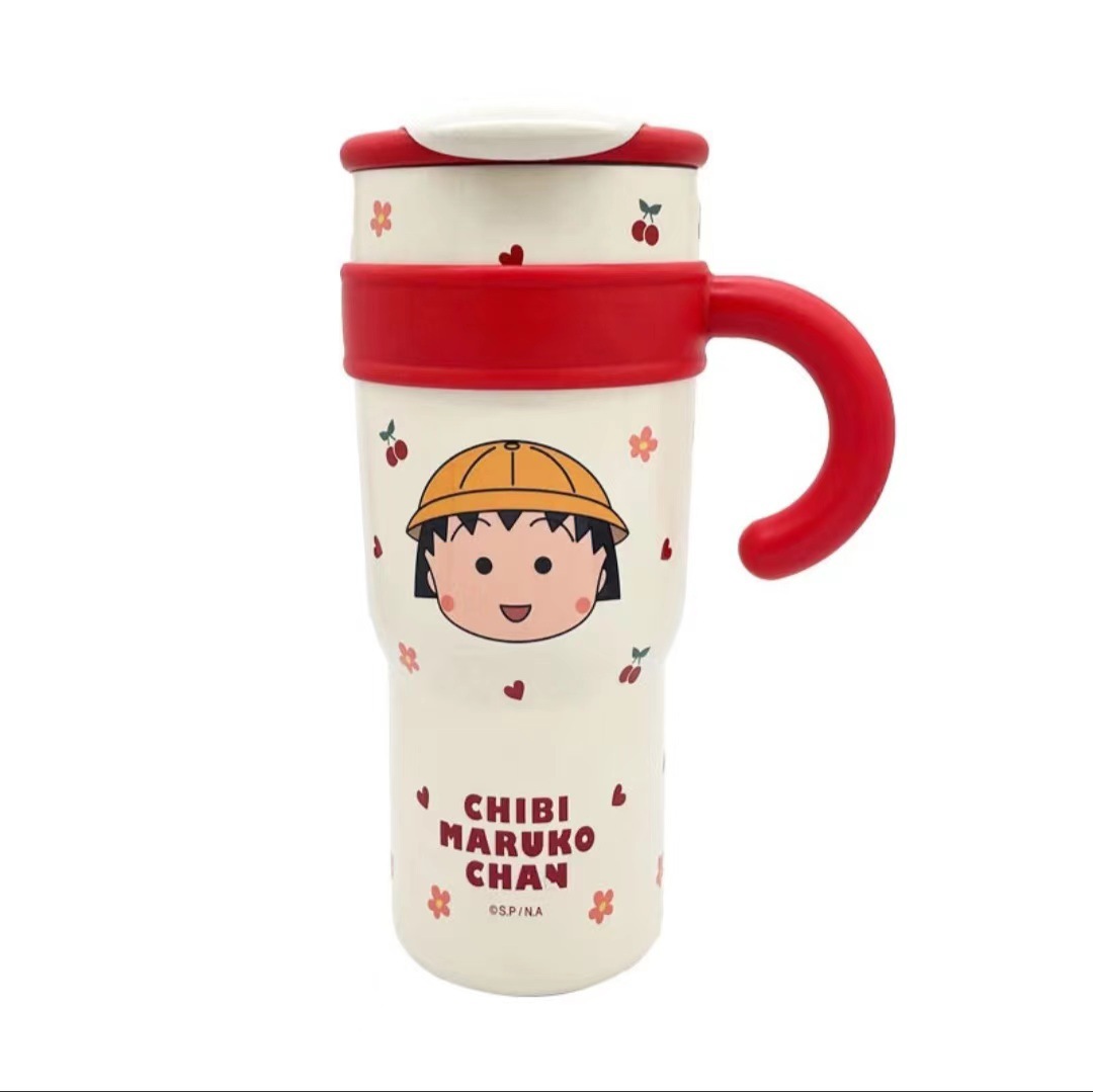 Sanrio cartoon insulated cup, Women's Chibi Maruko-chan straw cup with handle, large capacity, high appearance level office cup Item Picture