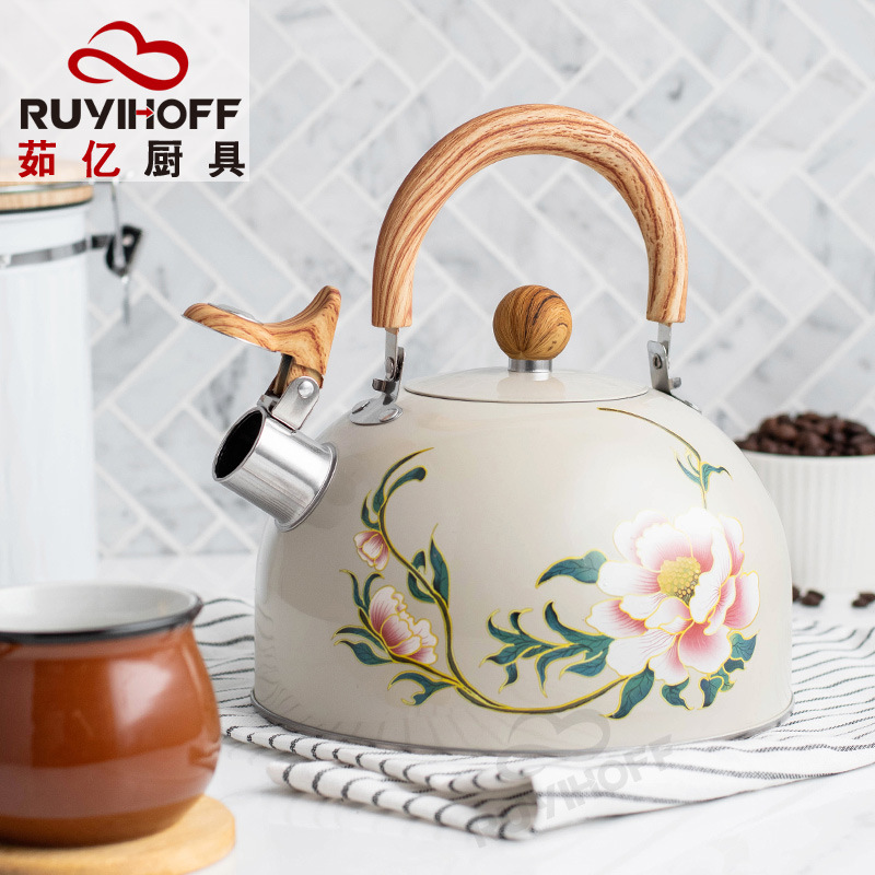 New cross-border flower-patterned sounding kettle, European and American kitchenware creative white sounding large-capacity kettle 3L details Picture