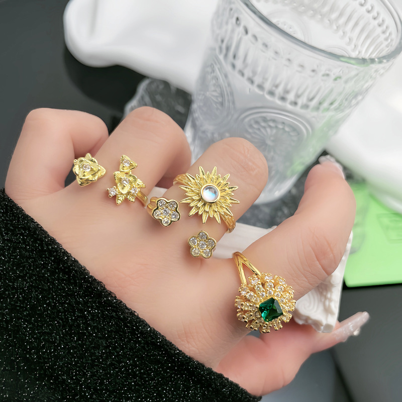 French court style retro light luxury sunflower fashion open ring, a cold and elegant female style versatile and unique ring details Picture