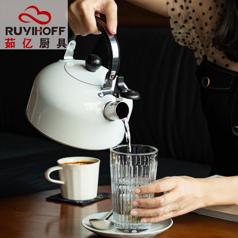Amazon's new white spray-painted honking kettle for brewing tea and coffee, 3L, European and American kitchenware with a flat-bottomed sound Application Scenario