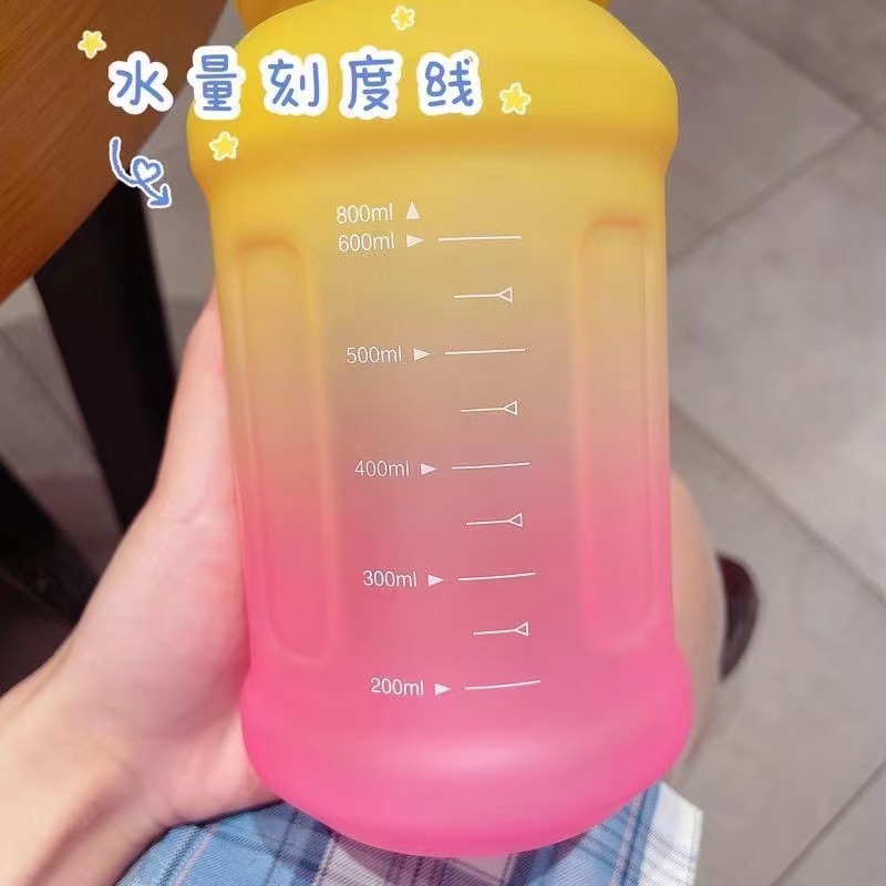 Gradient color simple plastic cup, high appearance level, portable sports water bottle for boys and girls, straw cup, couple's casual cup Specification drawing