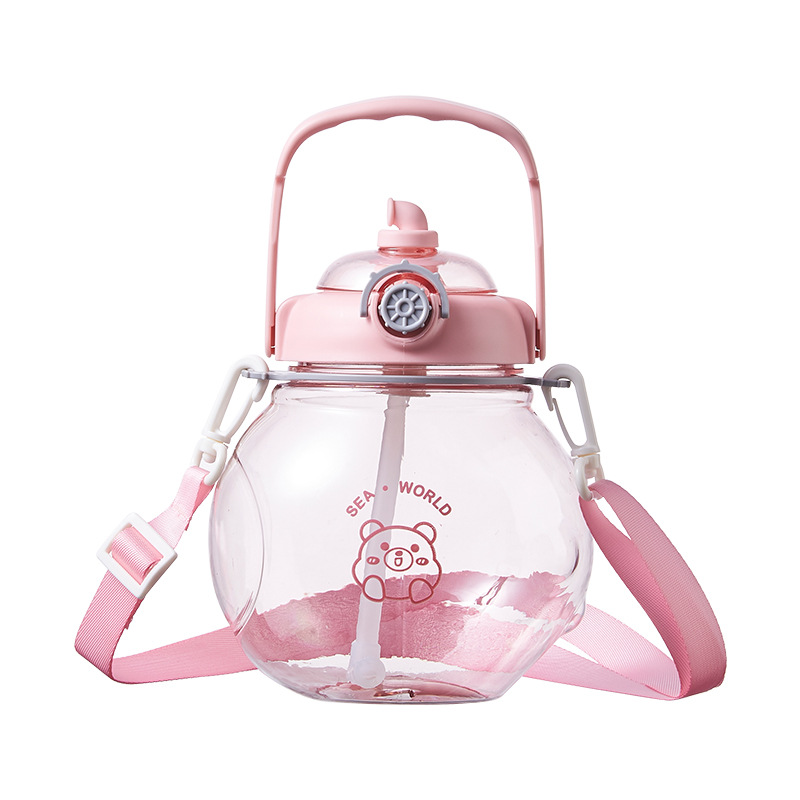 Fuxing children's water cups, cute large-belted cups for students, portable water bottles for men and women outdoors, with handles and anti-drop plastic cups Item Picture