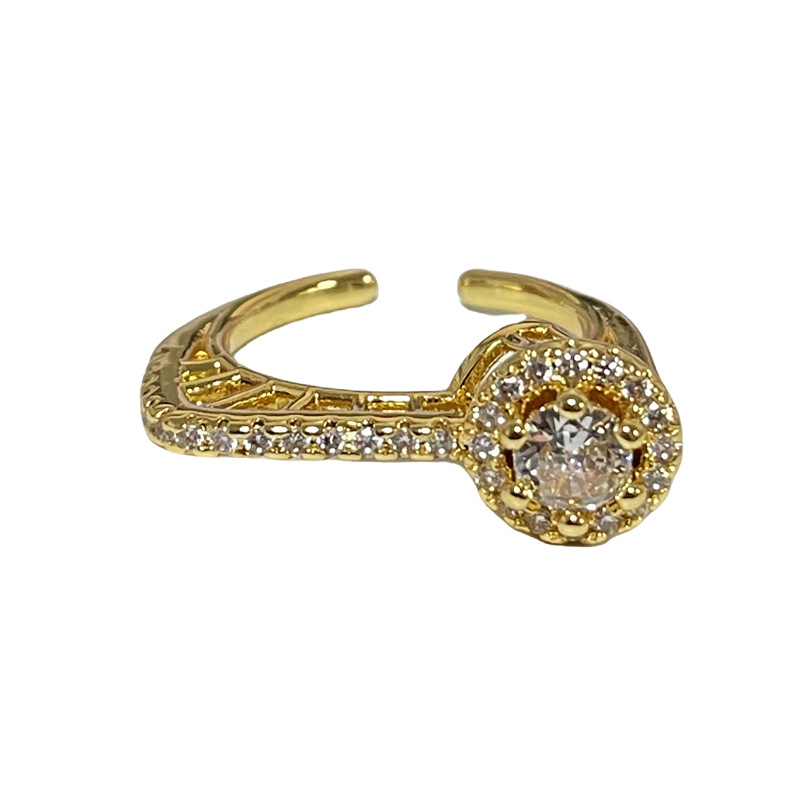 A Japanese and Korean design sense, slightly set round diamond geometric opening ring for women's square, sweet and cool, cold style, niche and light luxury index ring Item Picture