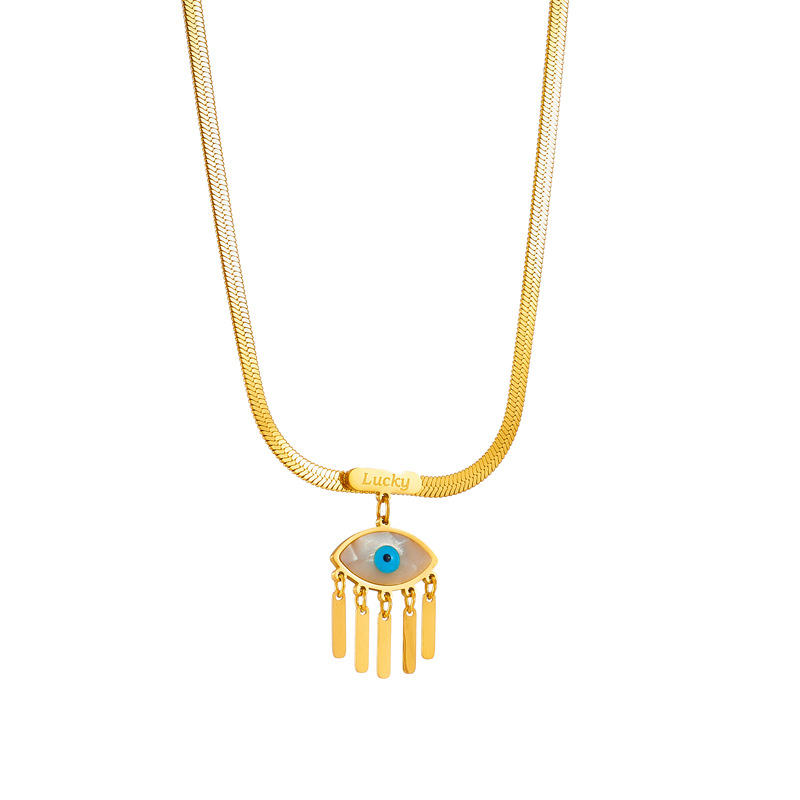 European and American cross-border retro niche fashion high-end U-shaped snake bone chain titanium steel blue eye tassel pendant necklace Item Picture