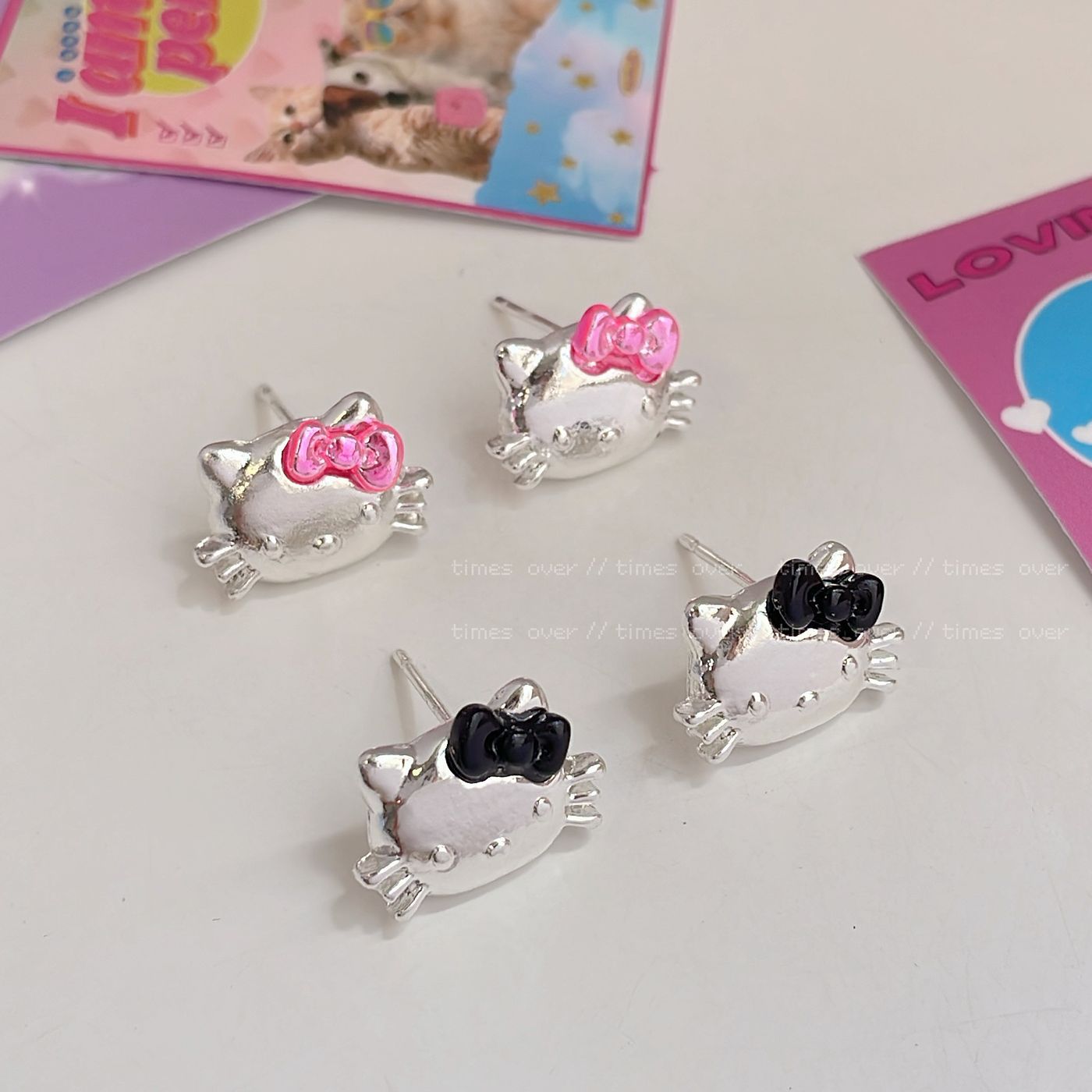 Cute Y2K cute cat bow stud earrings for girls, 925 silver needle, niche design sense, pink sweet student earrings Application Scenario
