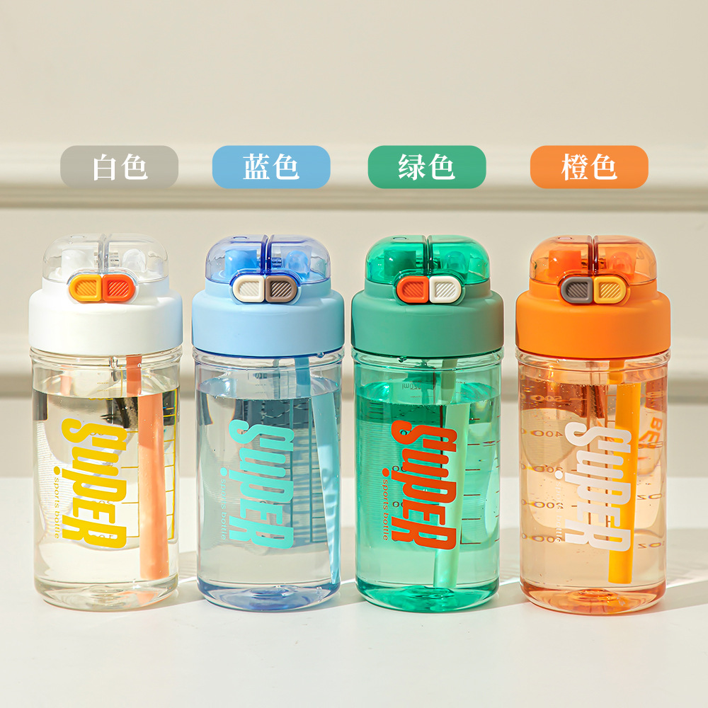 New large-capacity portable straw plastic cup, student double-drinking water cup with separate compartments, outdoor sports water cup with a lifting rope details Picture